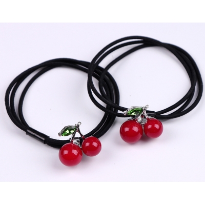 New Women Elastic Hair Bands Cute Small Cherry Black Hair Ropes Girls